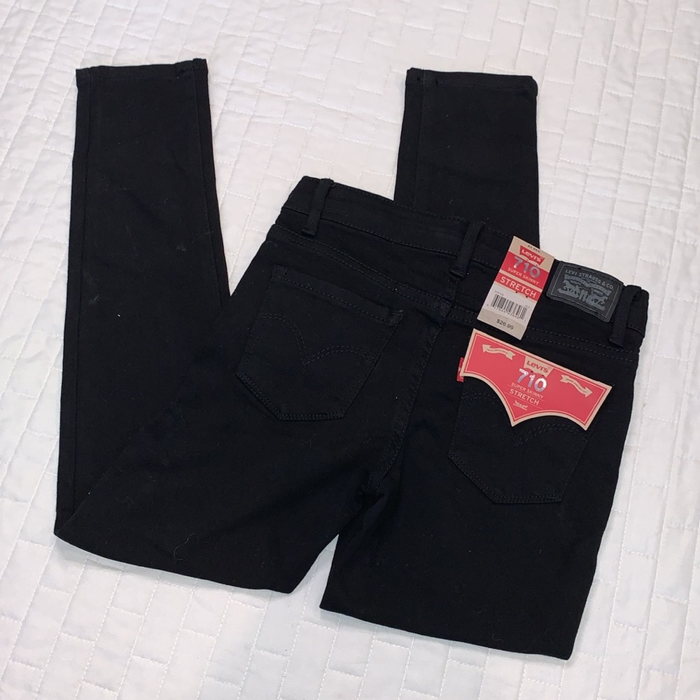 NWT Girls Levi's 710 Super Skinny Stretch Jeans, Black, Size 6 - Picture 3 of 16